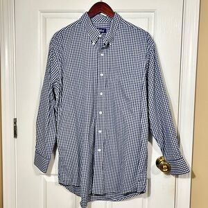 Oxford Men’s XL Blue White Gingham Performance Dress/Sport Shirt Stretch Be U